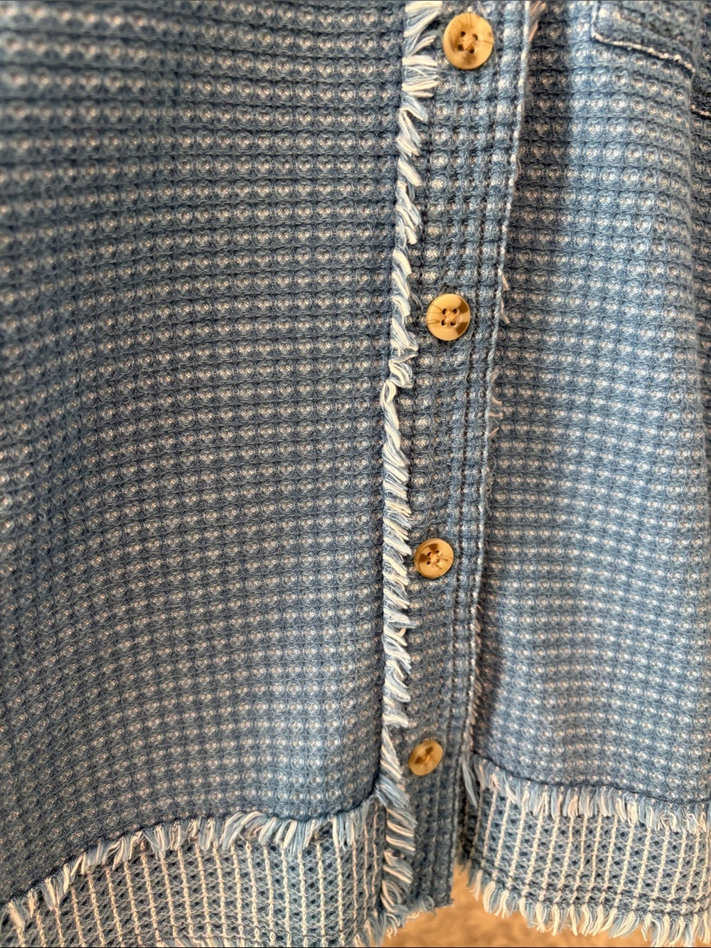 We the free beach bonfire shirt Light Blue Waffle-Textured Long-Sleeve Shirt - Picture 3 of 11